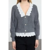 Kadın Moda Şık V Yaka Reglan Kol Regular Crop Dokuma Garni Detaylı Triko Hırka