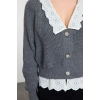 Kadın Moda Şık V Yaka Reglan Kol Regular Crop Dokuma Garni Detaylı Triko Hırka