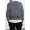 Kadın Moda Şık V Yaka Reglan Kol Regular Crop Dokuma Garni Detaylı Triko Hırka
