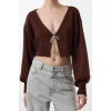 Kadın Moda Şık V Yaka Düşük Kol Crop Süper Basic Fiyonklu Triko Hırka