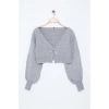 Kadın Moda Şık V Yaka Düşük Kol Crop Süper Basic Fiyonklu Triko Hırka