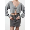 Kadın Moda Şık V Yaka Düşük Kol Crop Süper Basic Fiyonklu Triko Hırka