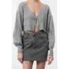 Kadın Moda Şık V Yaka Düşük Kol Crop Süper Basic Fiyonklu Triko Hırka