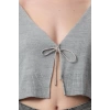 Kadın Moda Şık V Yaka Düşük Kol Crop Süper Basic Fiyonklu Triko Hırka