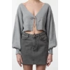 Kadın Moda Şık V Yaka Düşük Kol Crop Süper Basic Fiyonklu Triko Hırka