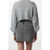 Kadın Moda Şık V Yaka Düşük Kol Crop Süper Basic Fiyonklu Triko Hırka