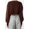Kadın Moda Şık V Yaka Düşük Kol Crop Süper Basic Fiyonklu Triko Hırka