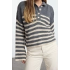 Women Fashion Stylish Crew Neck Standard Sleeve Regular Gaiters Pattern Striped Knitwear Sweater
