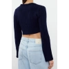 Women Fashion Stylish Double Breasted Standard Sleeve Crop Soft Textured Knitwear Sweater