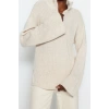 Womens Fashion Stylish Stand Collar Standard Sleeve Regular Wide Cut Zippered Knitwear Sweater