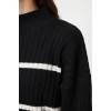 Women Fashion Stylish Stand Collar Standard Sleeve Regular Wide Fit Striped Knitwear Sweater