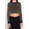 Kadın Moda Şık Bisiklet Yaka Standart Kol Crop Süper Triko Kazak