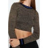 Kadın Moda Şık Bisiklet Yaka Standart Kol Crop Süper Triko Kazak