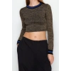 Kadın Moda Şık Bisiklet Yaka Standart Kol Crop Süper Triko Kazak