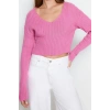 Women Fashion Stylish V Neck Standard Sleeve Crop Basic Knitwear Sweater