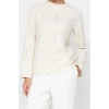 Womens Crew Neck Low Sleeve Accessory Detailed Selanik Knitwear Regular Pattern Knitted Sweatshirt