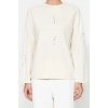 Womens Crew Neck Low Sleeve Accessory Detailed Selanik Knitwear Regular Pattern Knitted Sweatshirt
