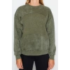Kadın Regular Bisiklet Yaka Düşük Kol Regular Eskitme Kalın İçi Polarlı Geniş Kalıp Örme Sweatshirt