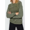 Kadın Regular Bisiklet Yaka Düşük Kol Regular Eskitme Kalın İçi Polarlı Geniş Kalıp Örme Sweatshirt