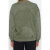 Kadın Regular Bisiklet Yaka Düşük Kol Regular Eskitme Kalın İçi Polarlı Geniş Kalıp Örme Sweatshirt