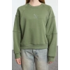 Women Fashion Stylish Regular Crew Neck Low Sleeve Crop Fit Embroidered Thick Fleece Knitted Sweatshirt