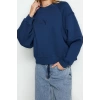 Women Fashion Stylish Regular Crew Neck Low Sleeve Crop Fit Embroidered Thick Fleece Knitted Sweatshirt