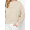 Women Fashion Stylish Regular Crew Neck Low Sleeve Crop Fit Embroidered Thick Fleece Knitted Sweatshirt