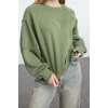 Women Fashion Stylish Regular Crew Neck Low Sleeve Crop Fit Embroidered Thick Fleece Knitted Sweatshirt