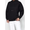 Kadın Regular Kapüşonlu Standart Kol Regular Kapüşonu Slogan Baskılı Geniş Kesim Örme Sweatshirt