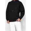 Kadın Regular Kapüşonlu Standart Kol Regular Kapüşonu Slogan Baskılı Geniş Kesim Örme Sweatshirt