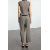 Women Fashion Stylish Regular Length Long Sleeve Polyviscon Fabric Woven Vest-Pants Set
