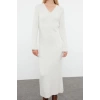 Women Fashion Stylish Maxi Length V Neck Regular Knitted Woolen Basic Dress