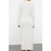 Women Fashion Stylish Maxi Length V Neck Regular Knitted Woolen Basic Dress