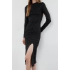 Kadın Moda Şık Midi Boy Bisiklet Yaka Regular Triko Taş İşlemeli Elbise