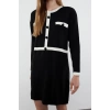 Kadın Moda Şık Mini Boy Bisiklet Yaka Regular Triko Renk Bloklu Elbise
