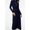 Womens Fashion Stylish Midi Length Polo Collar Regular Knitwear Striped Piping Detail Dress
