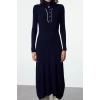 Womens Fashion Stylish Midi Length Polo Collar Regular Knitwear Striped Piping Detail Dress