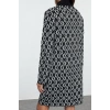 Women Fashion Stylish Mini Length Stand Collar Regular Knitwear Geometric Patterned Dress