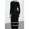 Women Fashion Stylish Midi Length V Neck Regular Knit Color Block Dress