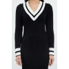 Women Fashion Stylish Midi Length V Neck Regular Knit Color Block Dress