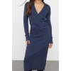 Women Fashion Stylish Midi Length Double Breasted Regular Knitted Plain Dress