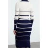 Women Fashion Stylish Midi Length Polo Neck Slim Knitwear Color Block Striped Dress