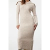 Women Fashion Stylish Midi Length Carmen Collar Regular Knitwear Soft Texture Turn-down Collar Dress