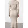 Women Fashion Stylish Midi Length Carmen Collar Regular Knitwear Soft Texture Turn-down Collar Dress