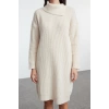 Women Fashion Stylish Mini Length Turn-down Collar Regular Knitwear Soft Texture Dress