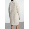 Women Fashion Stylish Mini Length Turn-down Collar Regular Knitwear Soft Texture Dress