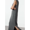 Women Fashion Stylish Maxi Length Crew Neck Regular Knitwear Soft Texture Slit Detailed Vest Dress