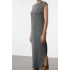 Women Fashion Stylish Maxi Length Crew Neck Regular Knitwear Soft Texture Slit Detailed Vest Dress