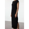 Women Fashion Stylish Maxi Length Crew Neck Regular Knitwear Soft Texture Slit Detailed Vest Dress