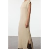Women Fashion Stylish Maxi Length Crew Neck Regular Knitwear Soft Texture Slit Detailed Vest Dress